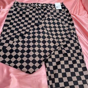 Straight/Wide leg checker print jeans
